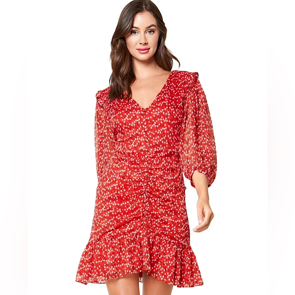 Sugar Lips Cleo Floral Print Ruched Ruffle Dress. NWT!